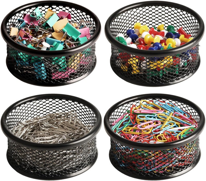 FUCDTEFC Paper Clip Holder, Paperclip Holders for Desk, Mesh Paper Clip Holder for Desk Binder Wire Mesh Bowls, Paper Clip Dispenser Organizer for Holding Small Parts Office Accessories Black 4 Pack - Image 1